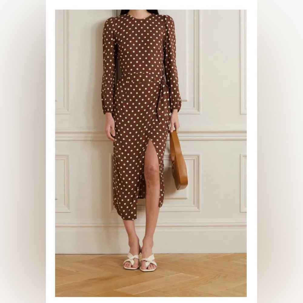 Reza Wrap-Effect Polka-Dot Crepe Midi Dress Size 2 worn once!